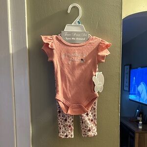 Pink Baby Bodysuit and Floral Pants Set